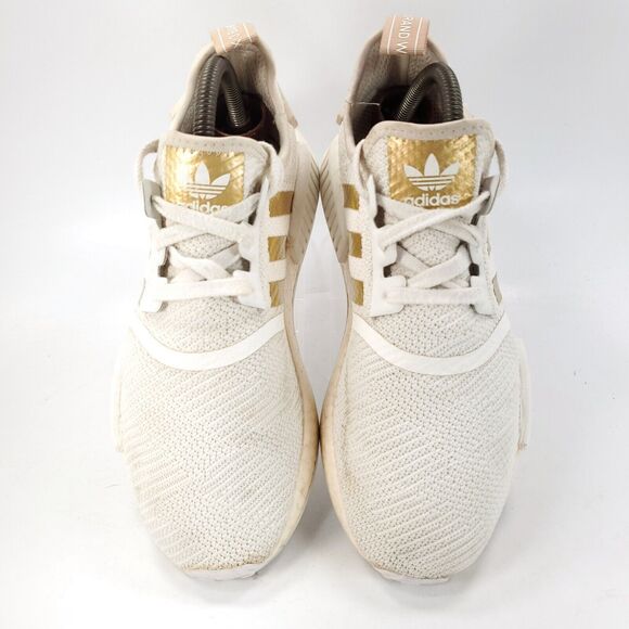 Adidas NMD R1 Athletic Lace Up Training Shoe Womens Size 7.5 B37650 White Gold - Picture 2 of 9